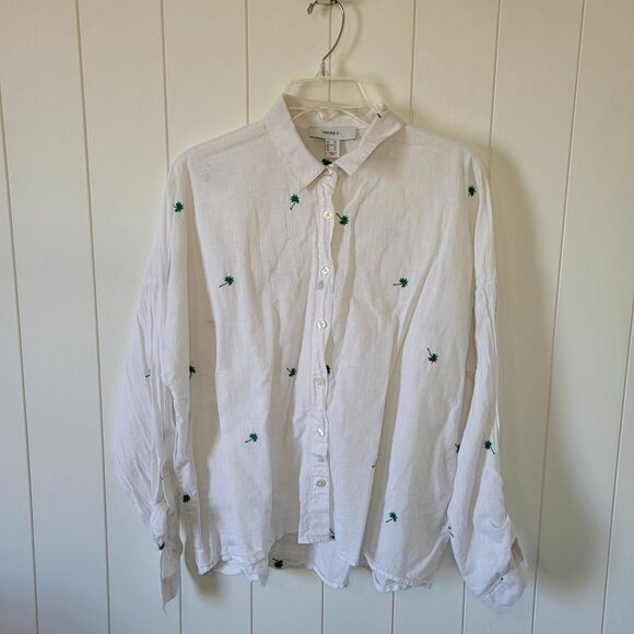 Womens Cactus Print Button Up Shirt 0X Plus Size White Long Sleeve - Picture 1 of 6